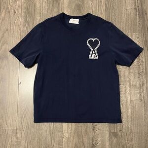 Ami Navy Short-Sleeve T-Shirt with Heart 'A' Logo
